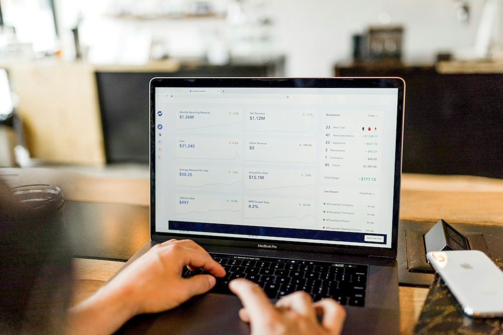 SEO analytics laptop report interface for AI analytics and reporting